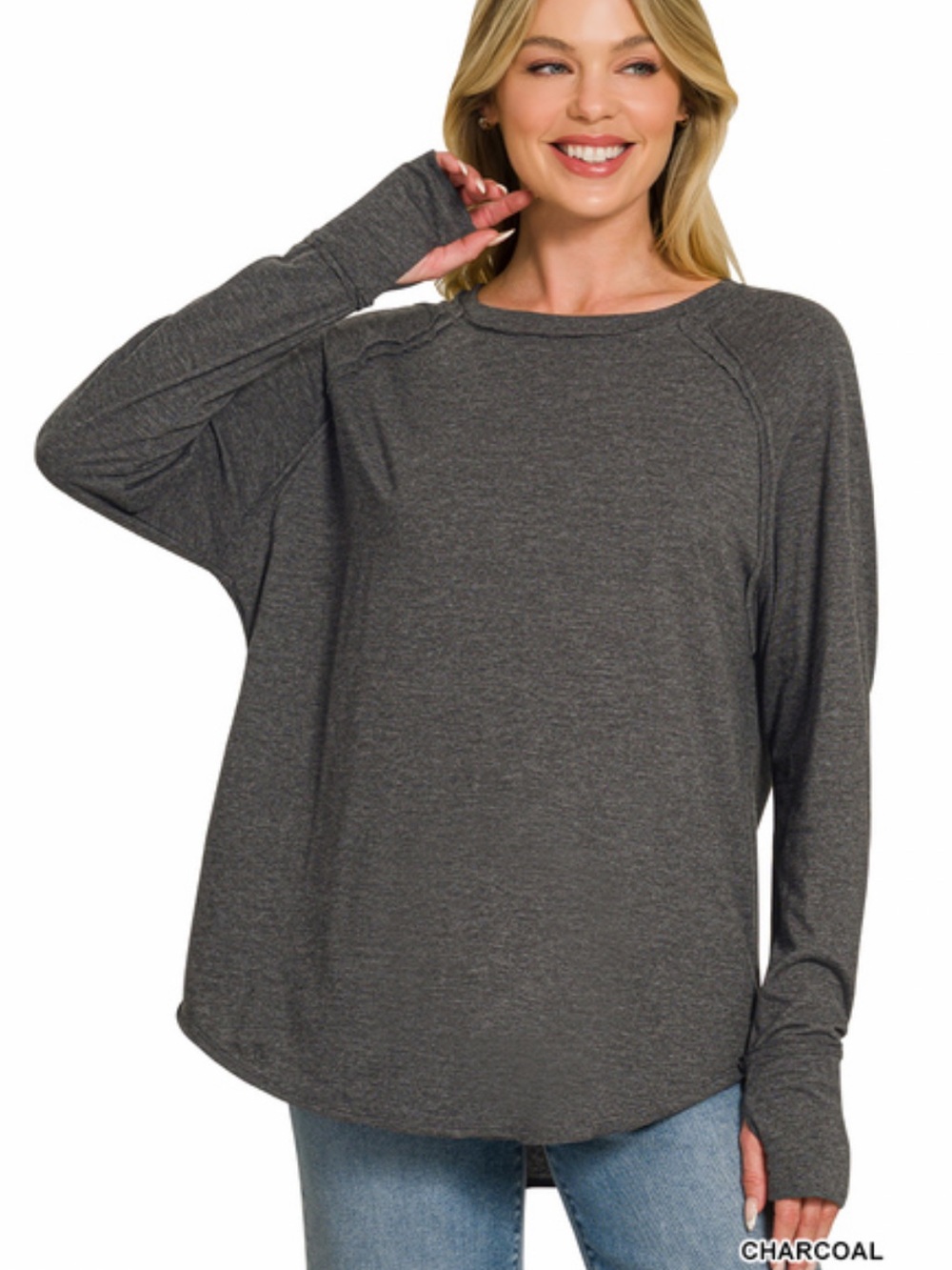 330 ❤️ charcoal COTTON RAGLAN SLEEVE
THUMBHOLE TOP
